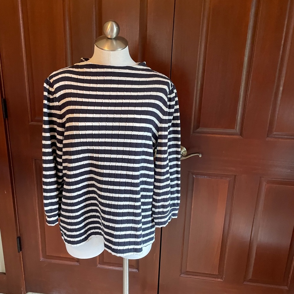 Talbots navy and white long sleeve striped shirt, size L. Excellent condition.